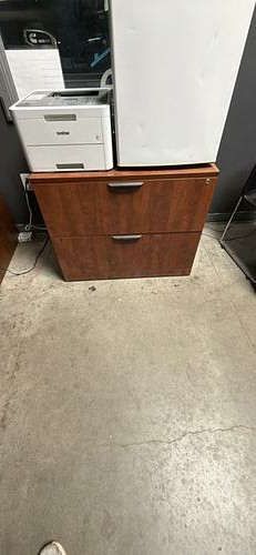 Two-drawer wood-look storage cabinet